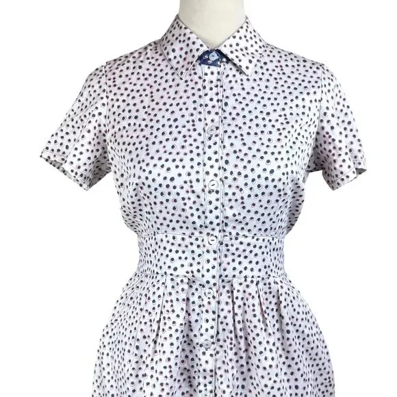 Foxcroft Vienna Short Sleeve Button Up Demure Dots 100% Cotton Shirt Dress - Picture 9 of 13